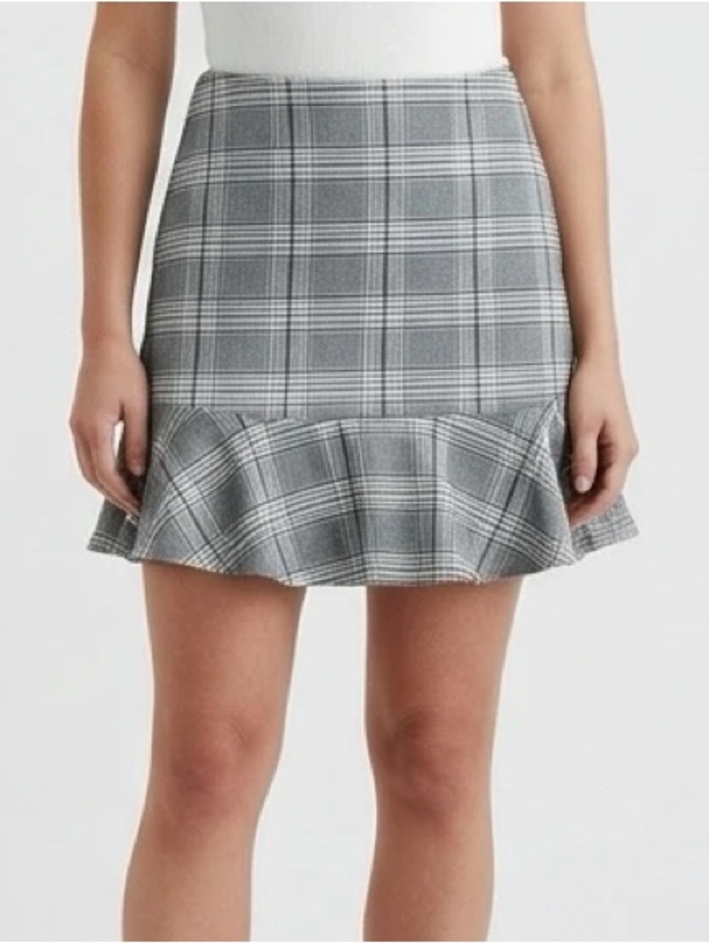 Loft Black White & Pink Plaid Trumpet Skirt